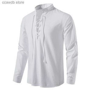 Męskie koszule nowe nowe męskie bluzka bawełniana bawełniana koszula lniana topy koszulka z długim rękawem sprężyna jesienna klacz klacze vintage T240105