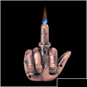 Lighters Unusual Middle Finger Jet Torch Lighter Creative Straight Flame Butane Compact Refillable Gas With Sound Gadgets For Men Sp Dhmo2