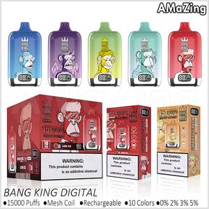 Bang King Digital 15000 Puflar Akıllı Ekranlı Tek Kullanımlık Vape Kalem Kutusu Mesh Bobin Şarj Edilebilir E Sigara 10 Tomffors Puff 15k vs Randm Dijital Kutu Pufff 12000 Vaper