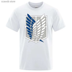 Męskie koszulki Atak na Titan T Shirt Wings of Freedom T-shirt Mężczyźni luźne swobodne krótkie rękawy Letnie bawełniane koszulki O-Neck oddychający top T240105