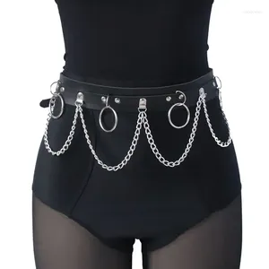 Belts Fashion Women PU Leather Belt Round Silver Chain Female Cute Black Harajuku Ladies Pants Party Dress Heart For Jeans