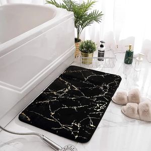 Inyahome Marble Bathroom Rugs Nonslip Black Gold Mats Ultra Soft Washable Bath for Floor Carpet 240105