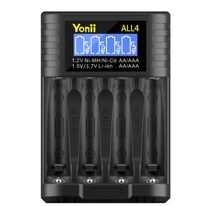 Yonii Multifunktionell snabb laddare 1.5V 1.2V 4 slots Li-ion batteriladdare med LED-indikator för AAAAA 1.5V uppladdningsbar batterityp-C-port