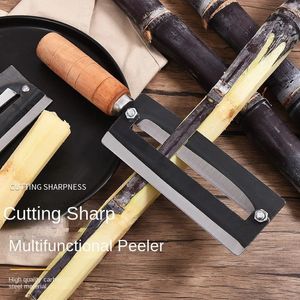 Wood handle stainless steel sugarcane knife pine cutter multifunctional peeler fruit peeler 240104