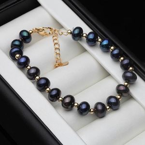 Bangles Real Natural Freshwater Exquisite Black Pearl Bracelet for Women Anniversary Gift