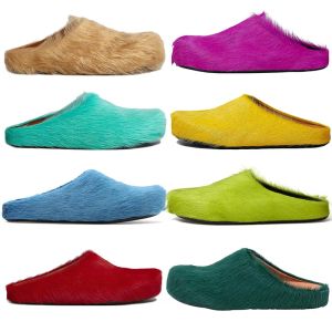 Clogs kapcie z kręgosłupem długi futra sandałów głowa sandały żółte zielone moda Ourdoor Indoor Teens Treners Beach Booties Chaussure Luxe