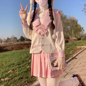 Kläder sätter japansk skoluniform för flickor söt och söt sjöman kostym lång kjol rosa högkvalitativa material kläder anime cos costume