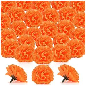 -Marigold Çiçek Kafaları Toplu 100 PCS Yapay Çiçekler Çelenkler İçin Kafalar El Sanatları İpek Marigold Sahte Çiçekler Turuncu 240105