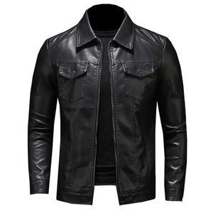 Herren Motorrad Lederjacke Große Tasche Schwarz Reißverschluss Revers Slim Fit Männlich Frühling und Herbst Hochwertiger Pu-Mantel M-5Xl 240104