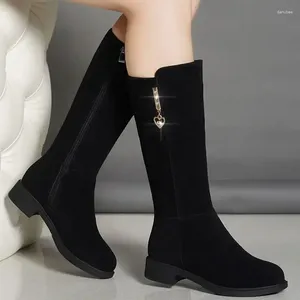 Botas femininas inverno 2024 neve quente pelúcia casual moda lado zíper sapatos coxa alta preto
