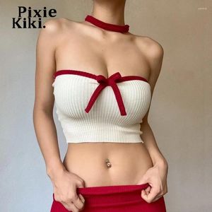 Women's Tanks PixieKiki Coquette Y2k Crop Tops Cute Bow Ribbed Tube Top Spring Summer 2024 Clothes Women 2000s Aesthetic P33-AG10