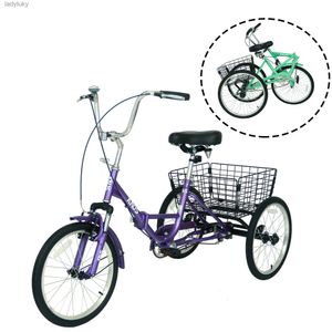 Bikes 24 inch Adult Folding City Tricycle bicycle 3 Wheel Foldable 7-Speed With Rear Shopping BasketL240105