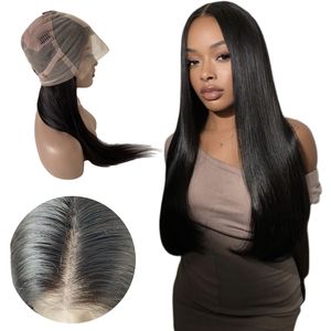 22 polegadas cabelo humano virgem indiano cor natural 4x4 seda top perucas de renda suíça completa para mulher negra