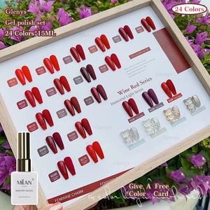 Glenys 24 cores alta fúcsia esmalte fita cartão de cor semi permanente gel de imersão ultravioleta salão de unhas verniz de arte de unha 240105