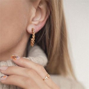 Ohrstecker, 14 Karat vergoldet, Croissant, gedreht, rund, klobig, für Frauen und Mädchen, Geschenk für Sie