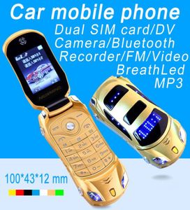 جودة جديدة عالية الجودة غير مؤمنة الأزياء هواتف بطاقة SIM مزدوجة كرتون Flip Mobilephone Super Design Super Car Corephone مع LED6833668