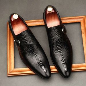 Męskie prawdziwe sukienki skóry Eleganckie czarne krokodyle skórzane buty ślubne Tamenty garnitury swobodne buty y