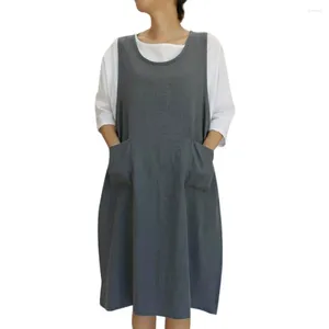 Lässige Kleider, Küchenschürze, Damen-Baumwoll-Tunika-Kleid, ärmellos, knielang, mit Taschen, japanischer Stil, Pinafore 2024