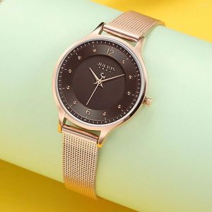 Armbandsur tunna Julius Lady Women's Watch Miyota Fashion Times Rostfritt stål Armband Business Clock Girl's Birthday Valentine Presentlåda