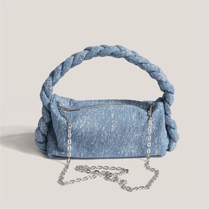 Twist Woven Handbag Nisch Design Denim Canvas Chain Slung Bag Tide 2023 Summer New Style CCJ3184