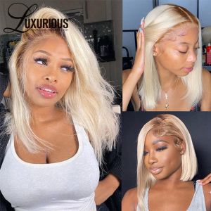 13x4 ombre blonde kort bob pixie klippta peruker för kvinnor mänskligt hår 180 densitet blond spets front peruk transparent spets peruksyntetik