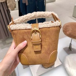Evening Bags Winter Plush Bucket Bag Handbag For Women Vintage Fashion Crossbody Versatile Shoulder Girl's Phone Tote