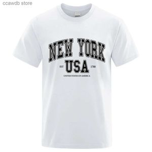 Herr t-shirts New York USA est 1788 Street City Print tee toppar män o-hals skjorta sommar lösa kläder lösa bomull överdimensionerade korta ärmstoppar t240105