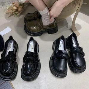 Dress Shoes For Women 2024 With Medium Heels Platform Ladies Summer Footwear Normal Leather Casual Green Loafers On Sale