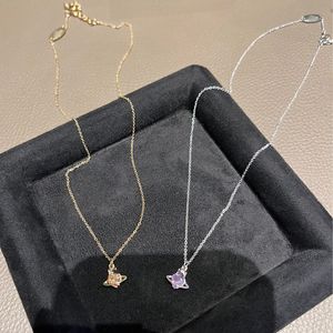 Lady Designer Pendant Halsband 23 Ny 925 Silver Saturn Necklace Mini Purple Gold Heart Form Diamond Neckor