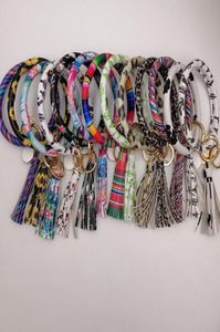 10pcs mixed colors PU Leather O Key Chain Custom Circle Tassel Wristlet Bracelet Keychain Women Girl Key Ring Wrist Strap9805266