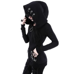 Sweatshirts Long Gothic Punk Women Hoodies Iron Ring Black Loose Hood Long Sleeve Casual Sweatshirt Plus Size Oversize Tracksuit Hoody D181030