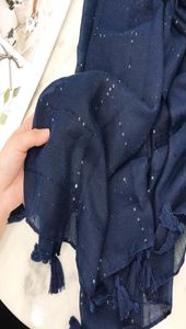 Fashion Plain Navy Blue Sequin Plaid Tassel Viscose Shawl Scarf Autumn Warm Wrap Pashmina Sjaal Muslim Hijab Snood 18090Cm Y201009328550