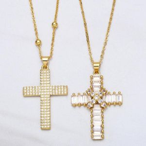 Pendanthalsband Fashion Crystal Cross Necklace For Women Christian Jesus Gold Color Beads Lucky Amulet Jewelry NKEA053