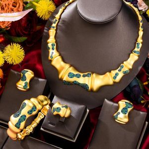 Комплект ожерелья и серег GODKI, роскошные вечерние нестандартные бамбуковые серьги, 4 шт., нигерийские украшения для женщин, свадебные цирконы, африканские свадебные украшения