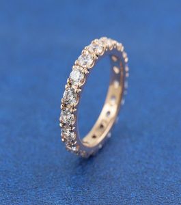 Rose Gold Plated Sparkling Row Eternity Ring med Clear Cubic Zirconia Fit P Jewelry Engagement Wedding Lovers Fashion Ring for Women7787208