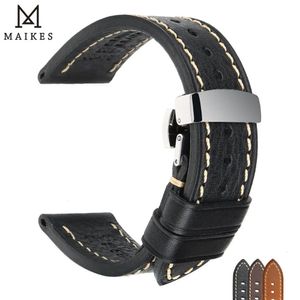 Maikes luxo genuíno couro de bezerro pulseira 18mm 20mm 22mm 24mm pulseiras de relógio borboleta fivela banda de negócios 240106