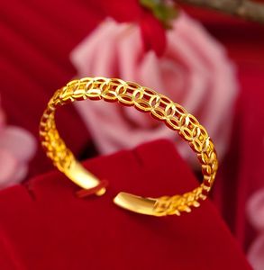 24KT Gold Armband Münze Armreifen Mode Frau Mädchen Geburtstag Hochzeit Geschenk Einfach Pushpull3539127