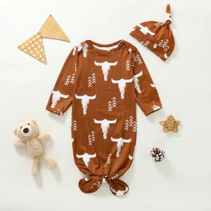 FOCUSNORM 03M Infant Baby Girls Boys Sleeping Bag Cow Head Print Long Sleeve Swaddle Wrap Knotted Blankets and Hat Outfit 240105