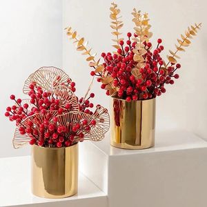 Decorative Flowers 1/3PCS Artificial Gold Eucalyptus Leaves Red Berries Xmas Flower For Table Arrangement Year Christmas Decorations