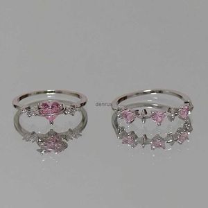 Anelli di banda Y2K in stile Y2K Sparkling Pink Zircon Bride Rings for Women Coppie Korean Trendy Star Geometric Geometric Fette Wedding Jewelryl240105