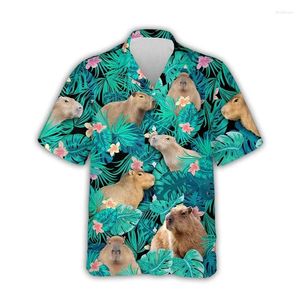 Erkekler Sıradan Gömlekler Sevimli Capybara Grafik Erkekler 3D Hayvan Baskı Hawaii Plajı Gömlek Kısa Kol Üstleri Moda Yakası Bluz Giysileri