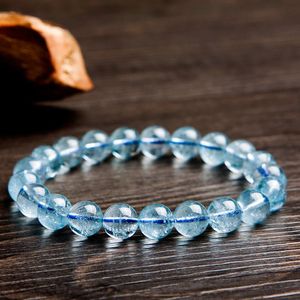 Armband Natural Blue Topaz Clear Round Beads Armband Smycken för kvinna Män läker Topaz Stretch Fashion Gift 7mm 8mm AAAAAA