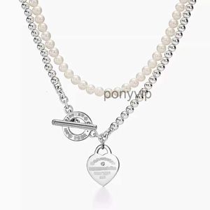 Temperamento popolare Argento sterling 925 Ot Strato con fibbia Ciondolo a forma di cuore con perla con collana di diamanti per donna Scatola K9VU NZKW EX15 S5GQS5GQ S5GQ