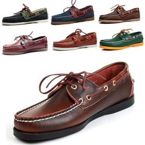 Mocassini da uomo in vera pelle casual da uomo Docksides Deck Lace Up Mocassino Scarpe da barca Mocassini per uomo Guida Moda Donna Scarpe Vino Rosso 240105