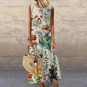 Vintage Floral Baskılı Kadınlar Sundress Sundress Yaz Gevşek Plaj Uzun Elbise Bayanlar Bohemia Maxi Elbiseler Parti Vestidos 240106