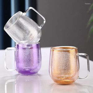 Wine Glasses YWDL 1/2pcs 420ml Double Wall Glass Cup With Handle Heat Resistant Tea Coffee Cups Espresso Milk Mug