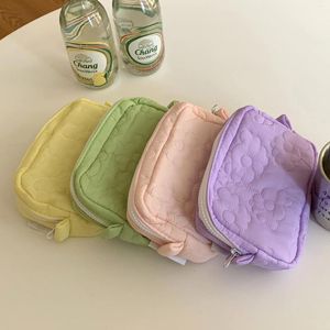 Cosmetic Bags Quilting Flower Mini Makeup Bag Women Portable Korean Solid Color Zipper Small Coin Purse Organizer Pouch