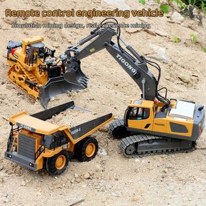 RC-Auto mit Fernbedienung, wiederaufladbar, funkgesteuert, Bagger, Dump, Elektro-LKW, Bulldozer, Raupe, technisches Fahrzeug, Spielzeug für Jungen 240105