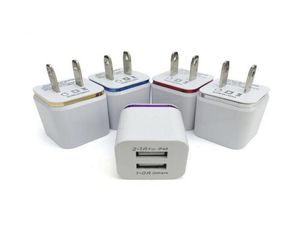 5V 21A10A Double USB AC adapter home travel wall charger with dual ports EU US plug 5 colors cell phone chargers2836363