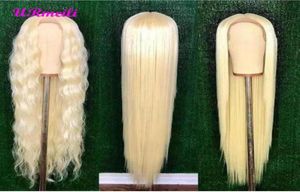 Бесклеевые 613 Блондинка, парики из натуральных волос на кружеве, бразильский прямой парик с фронтальной частью шнурка, предварительно выщипанный медовый блонд, Remy, полный парик шнурка7069652170